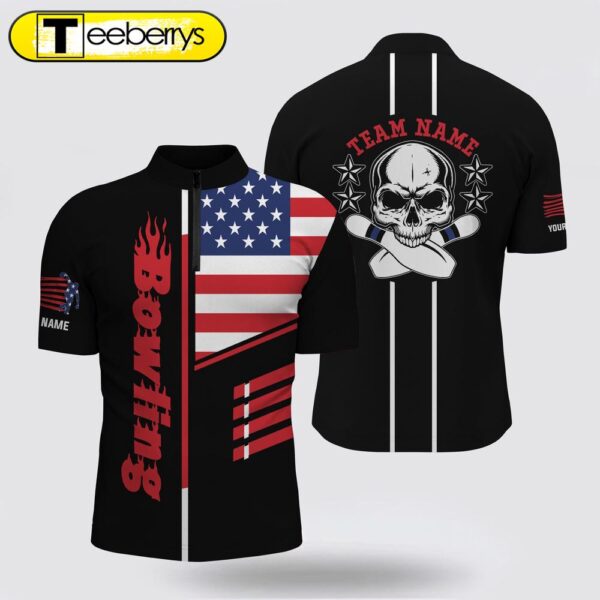 Bowling Jersey Shirt Men Bowling Jerseys Personalized American Flag Skull Bowling Team Shirts