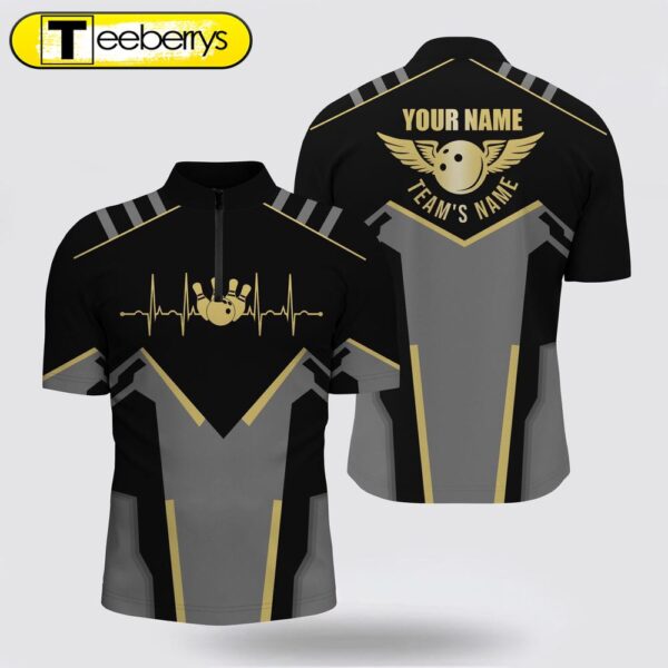 Bowling Jersey Shirts  Custom Black Heartbeat Pulse Line Bowling Team Jerseys