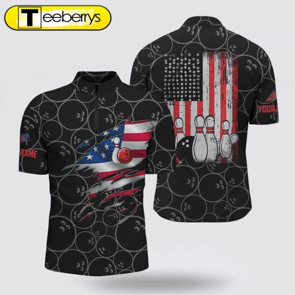 Bowling Jersey Shirts  Custom Name Vintage American Flag Bowling Jerseys