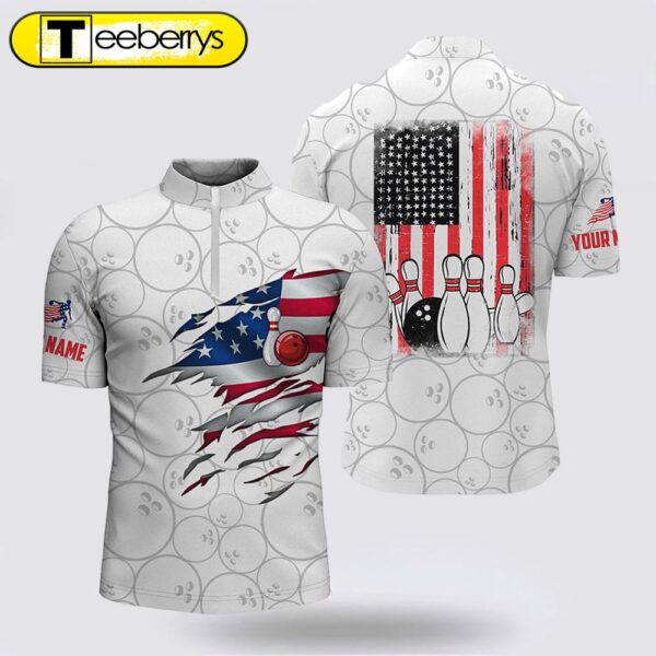 Bowling Jersey Shirts  Custom Name Vintage American Flags Bowling Jerseys