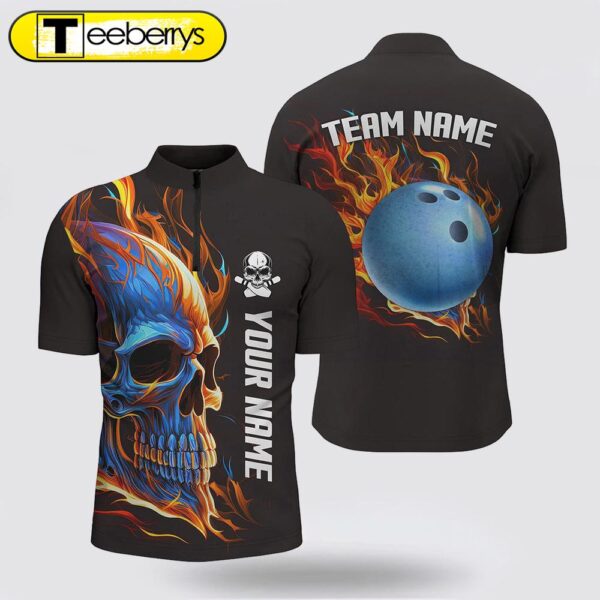 Bowling Skull On Fire Bowling Bowling Jersey Shirts  Custom Team Skull Bowling Jerseys