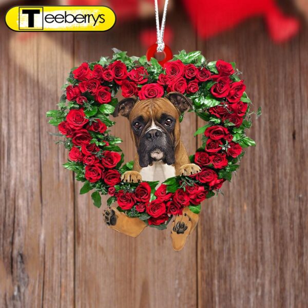 Boxer-Heart Wreath Two Sides Christmas Plastic Hanging Ornament