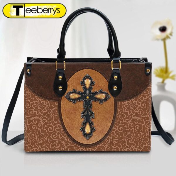 Brown Cross Leather Handbag – Religious Gifts For Women – Women Pu Leather Bag