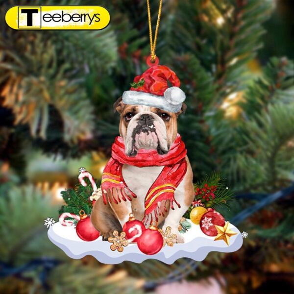 Brown English Bulldog-Better Christmas Hanging Christmas Plastic Hanging Ornament