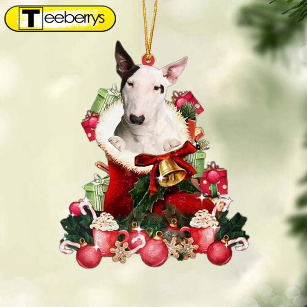 Bull Terrier Red Boot Hanging Christmas Plastic Hanging Ornament