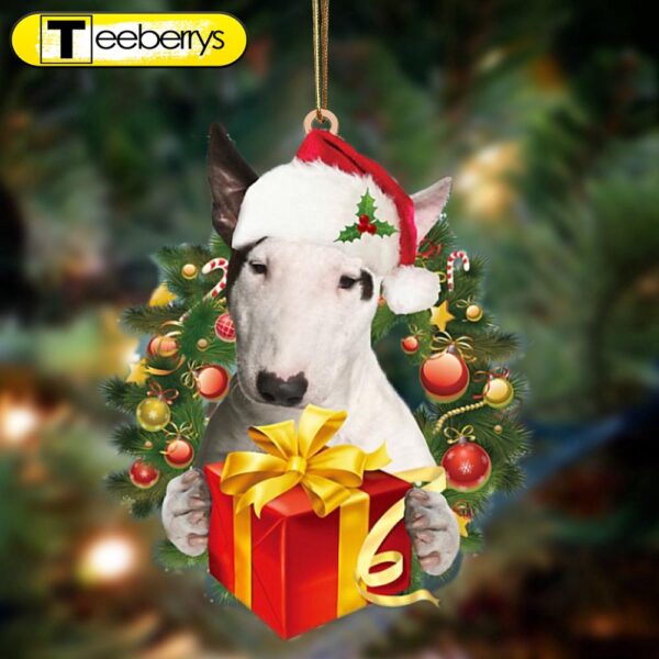 Bull Terrier-Dogs Give Gifts Hanging Christmas Plastic Hanging Ornament