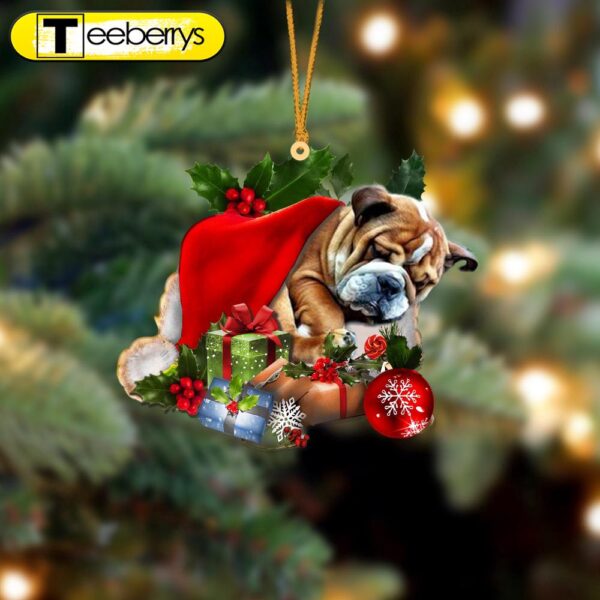 Bulldog-Sleeping In Hat Two Sides Christmas Plastic Hanging Ornament