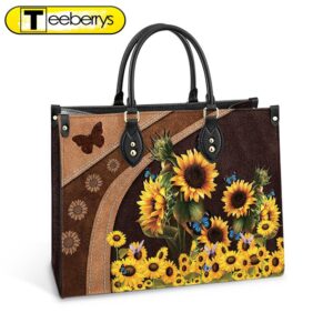 Butterfly Sunflowers Leather Bag –…