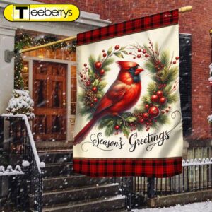 Cardinal Christmas Wreath Flag