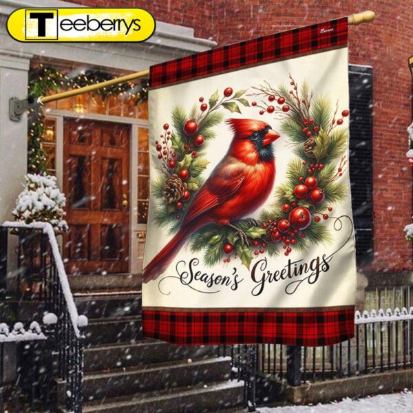 Cardinal Christmas Wreath Flag