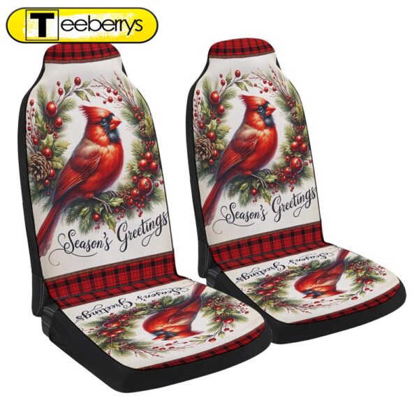 Cardinal Christmas Wreath Seat Cover Cars