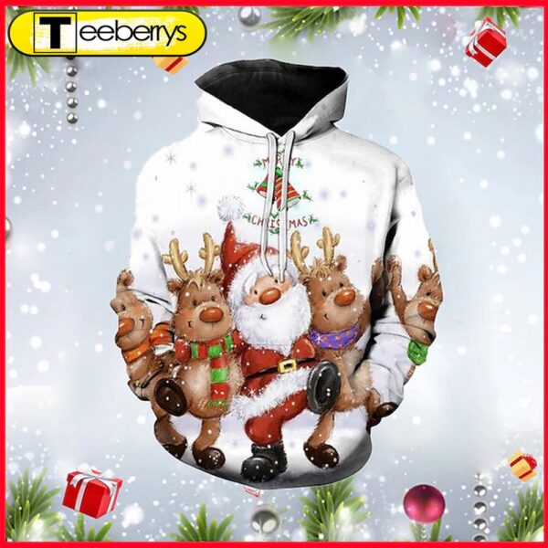 Charming 3D Santa And Reindeer Print Shirt For The Holidays – Gift For Xmas