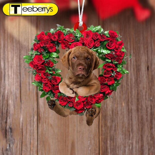 Chesapeake Bay Retriever-Heart Wreath Two Sides Christmas Plastic Hanging Ornament