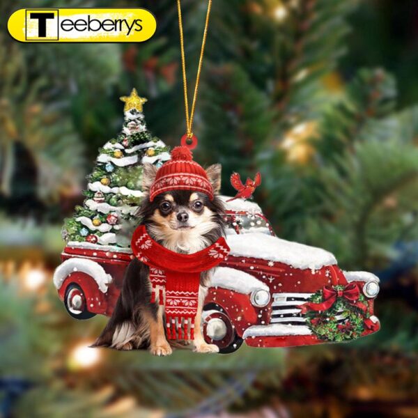 Chihuahua-Christmas Car Two Sided Christmas Plastic Hanging Ornament