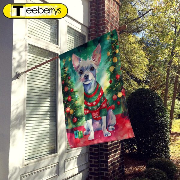 Chinese Crested Christmas House Flag