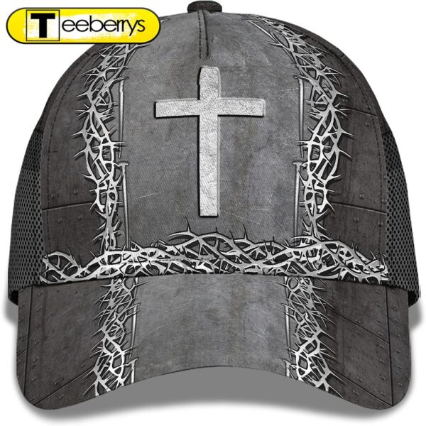 Christian Cross With Crown Of Thorn All Over Print Baseball Cap – Christian Hats