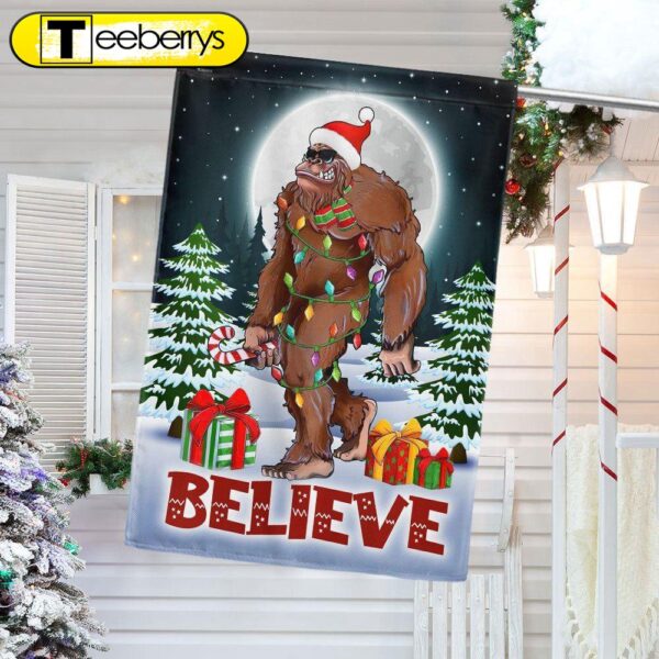 Christmas Bigfoot Flag Believe