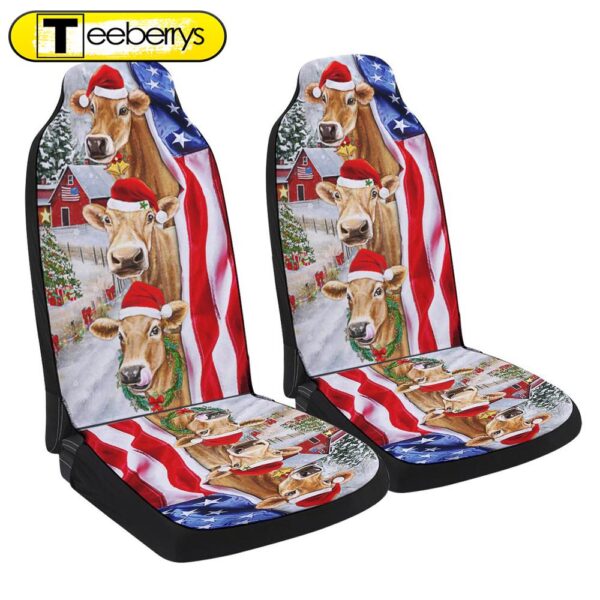 Christmas Cattle Cow American Flag Seat Cover Cars