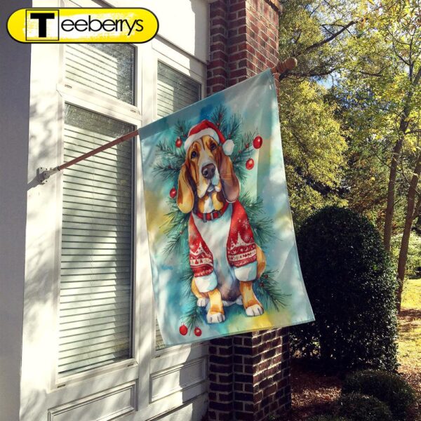 Christmas Flag, Basset Hound Christmas House Flag, Christmas Outdoor Flag