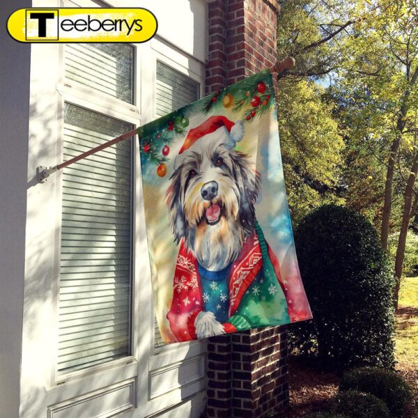 Christmas Flag, Bearded Collie Christmas House Flag