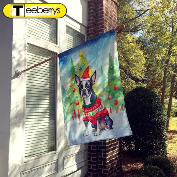 Christmas Flag, Boston Terrier Christmas Flag, Christmas Outdoor Flag