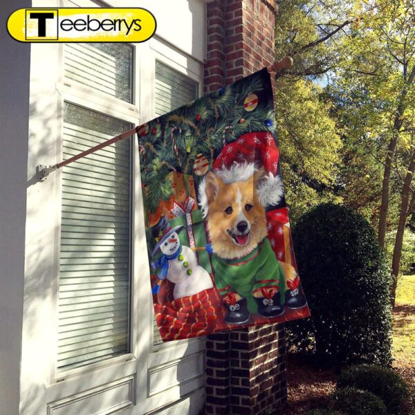 Christmas Flag, Corgi Under my Christmas Tree Flag Canvas House