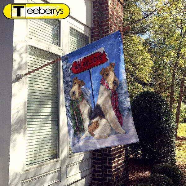 Christmas Flag, Fox Terrier Christmas We Believe Flag Canvas House