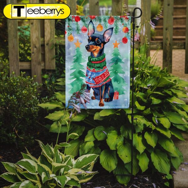 Christmas Flag, Miniature Pinscher Christmas Garden Flag, Christmas Outdoor Flag