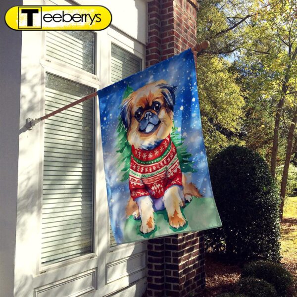 Christmas Flag, Pekingese Christmas House Flag