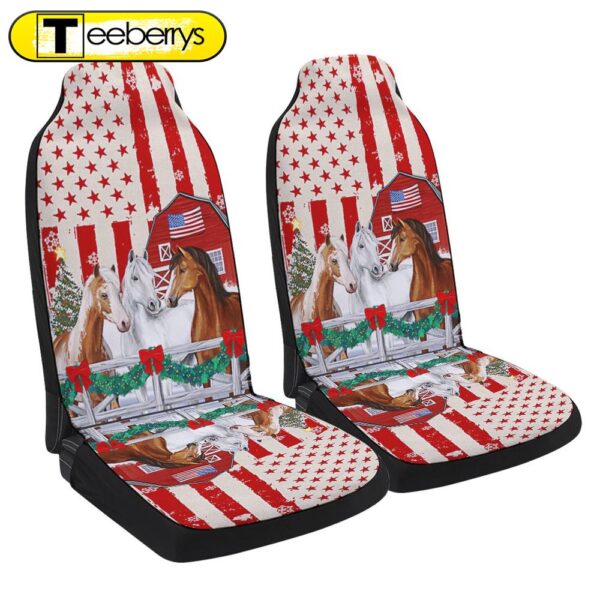 Christmas Horses American Flag Seat Cover Cars