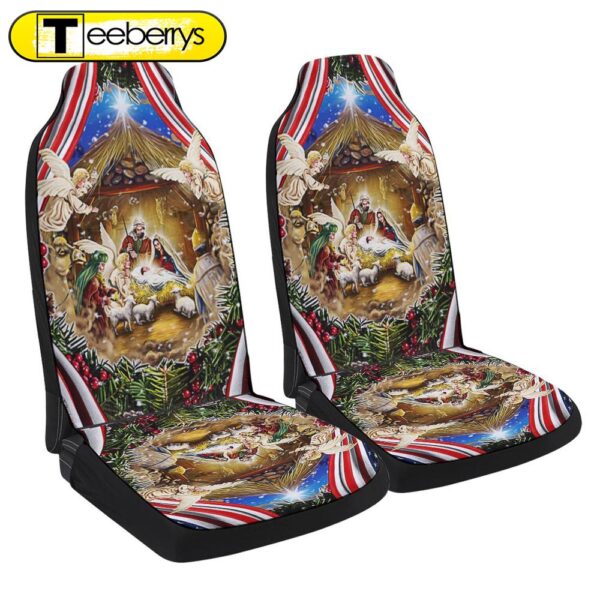 Christmas Is All About Jesus Holy Family Nativity Of Jesus Christmas American Flag Seat Cover Cars