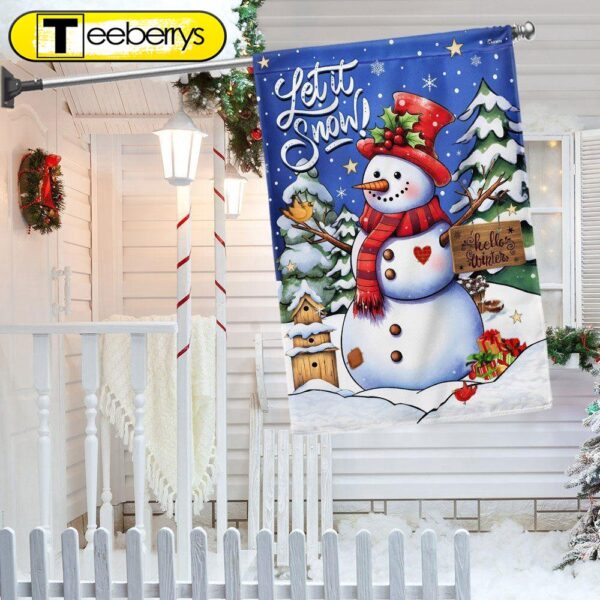 Christmas Let It Snow Snowman Hello Winter Flag