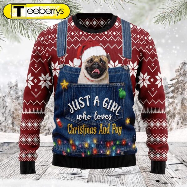 Christmas Pug Ugly Sweater For the Festive Girl Who Loves Christmas