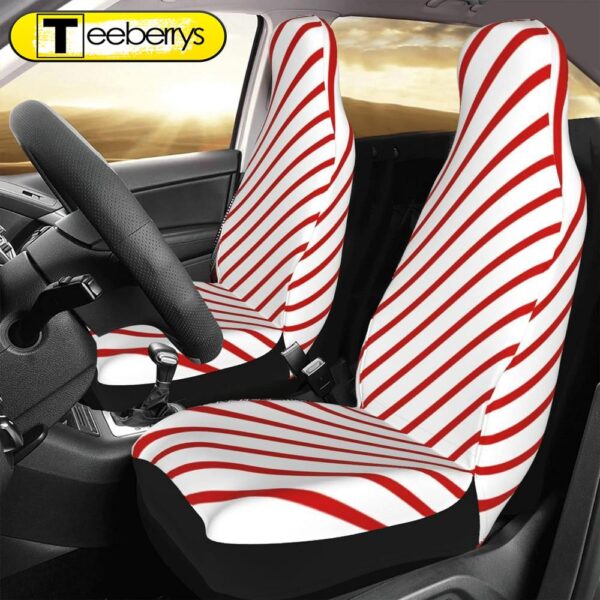 Christmas White Red Stripes Car Seat Covers Vehicle Front Seat Coverss