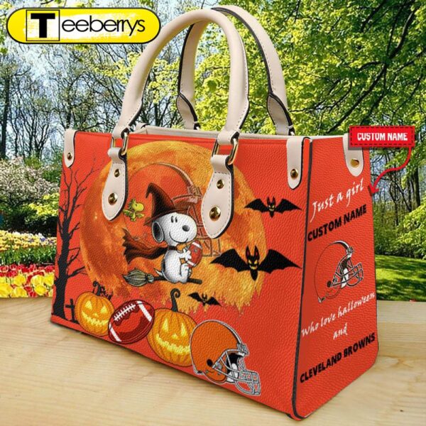 Cleveland Browns NFL Snoopy Halloween Women Leather Hand Bag