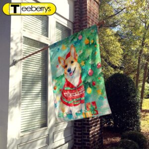 Corgi Christmas House Flag