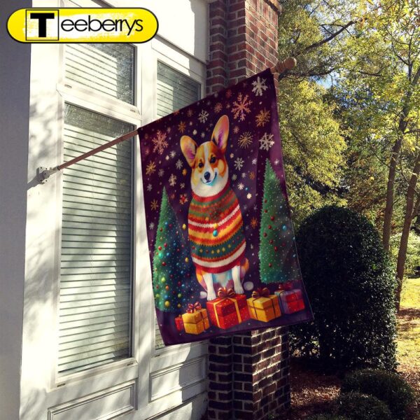 Corgi Holiday Christmas House Flag