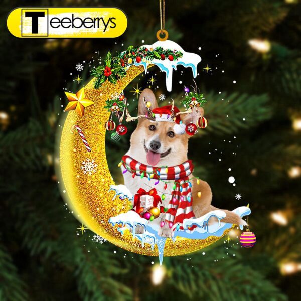 Corgi On The Moon Merry Christmas Hanging Christmas Ornament