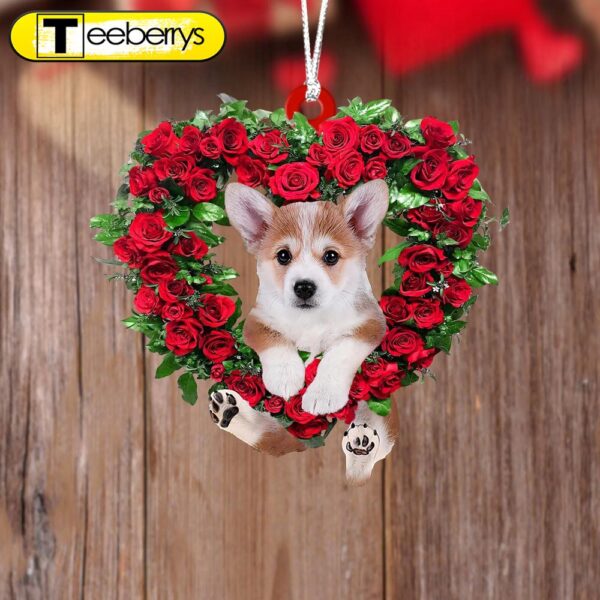 Corgi-Heart Wreath Two Sides Christmas Plastic Hanging Ornament