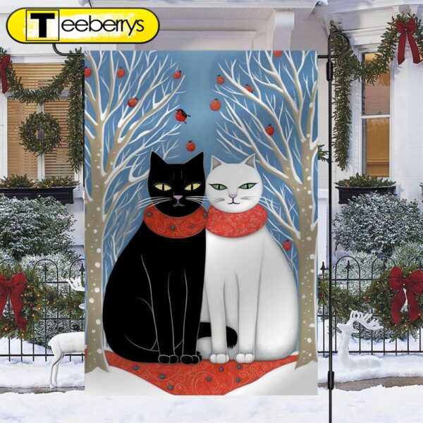 Couple Black And White Cat Together Christmas Garden Flag