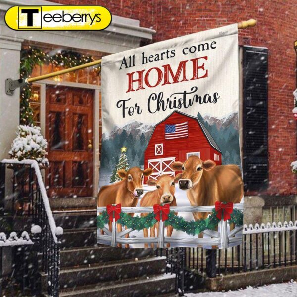 Cow Christmas Flag All Hearts Come Home For Christmas Cattle Jersey – Christmas Flag