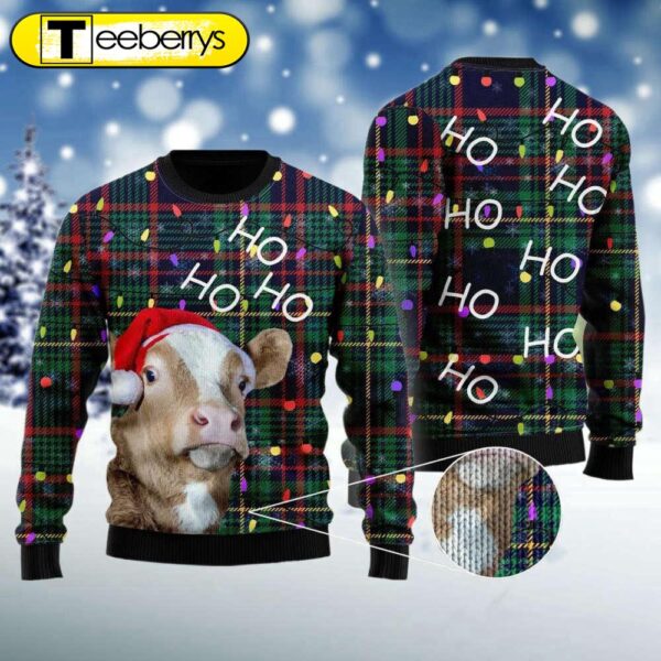 Cow Ho Ho Ho Christmas Light Ugly Sweater Festive and Fun Holiday Attire