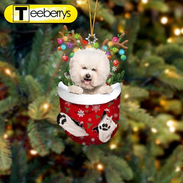 Cream Bichon Frise In Snow Pocket Christmas Ornament