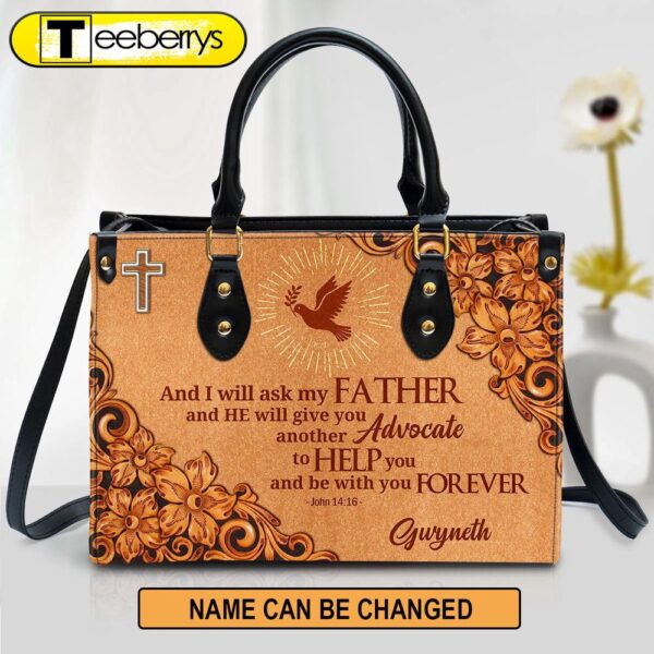 Cross And Pigeon And I Will Ask The Father John 1416 Personalized Zippered Leather Handbag