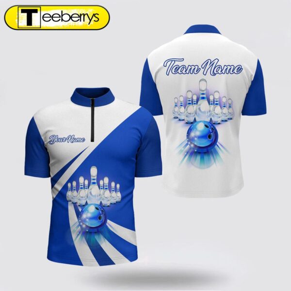 Custom Bowling Bowling Jersey Shirt  Blue Bowling Jersey 14 Zip Bowling Team League Shi