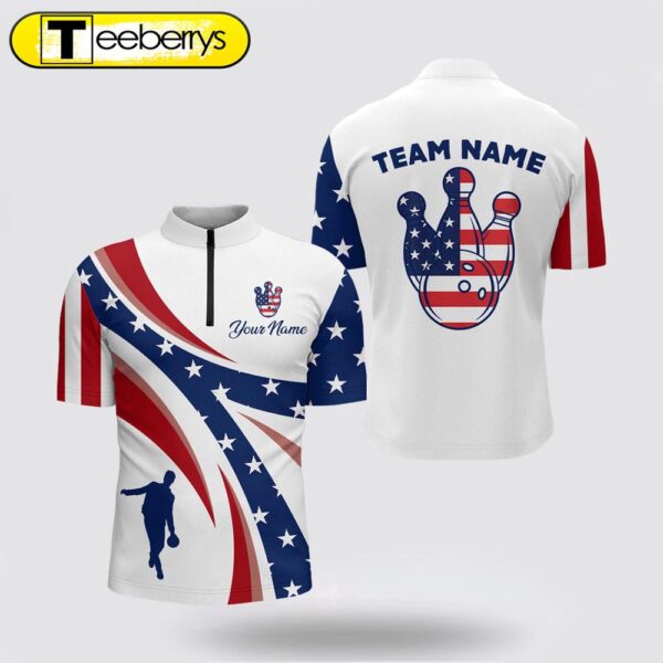 Custom Bowling Bowling Jersey Shirt Men Usa Flag Bowling Team Jersey Patriotic Bowling League Shirt