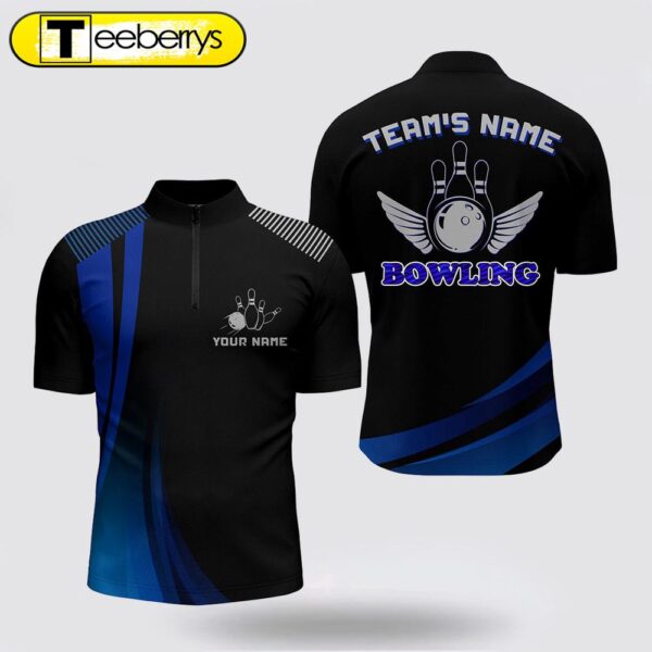 Custom Bowling Shirt, Blue & Black Bowling Jersey Bowling Shirt With Name, Men Bowlers Jersey