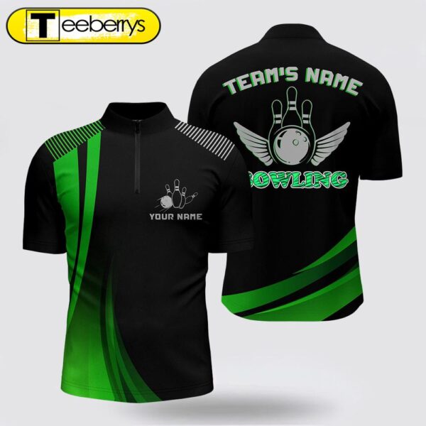 Custom Bowling Shirt, Green And Black Bowling Jersey With Name League Bowling Bowling Jersey Shirt