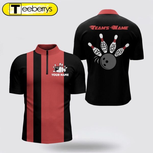 Custom Bowling Shirt, Vintage Red And Black Bowling Bowling Jersey Shirt For Team Eat Sleep Bow