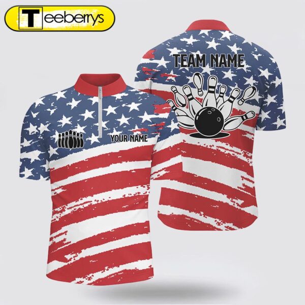 Custom Bowling Shirts  American Flag Patrioticbowling Team Jerseys Men Bowling Jersey Shirt